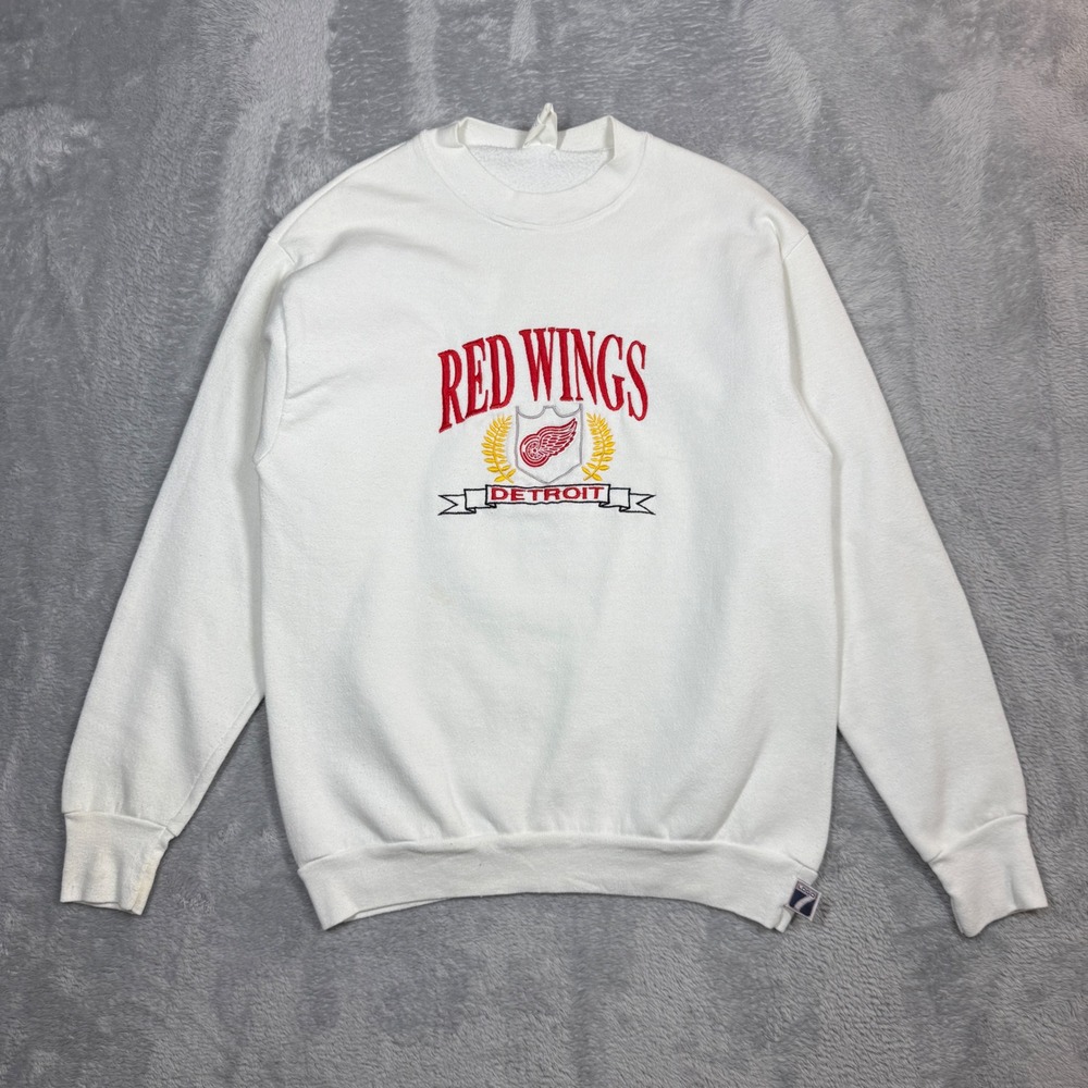 Vintage Logo 7 Detroit Red Wings Sweatshirt Mens L White Hockey Pullover 90s